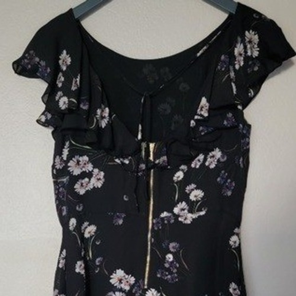 Juicy Couture Black Silk Floral Ruffle Mini Dress Size 6 Daisy Print open back - Picture 4 of 9